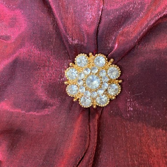 New * RED WINE Satin EVENING BAG Purse RHINESTONE Flower * Shoulder Chain Option - Picture 2 of 6